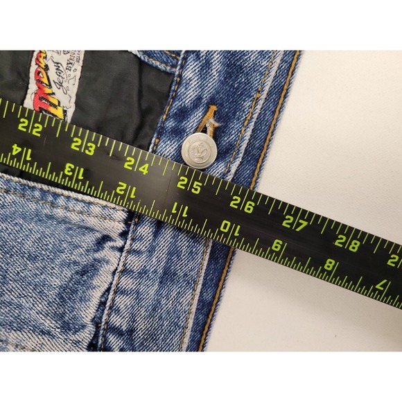 Vtg Indiana Jones Men's Size M Denim Nylon Sleeve Bebo Beverly Hills Jean Jacket - Picture 8 of 9